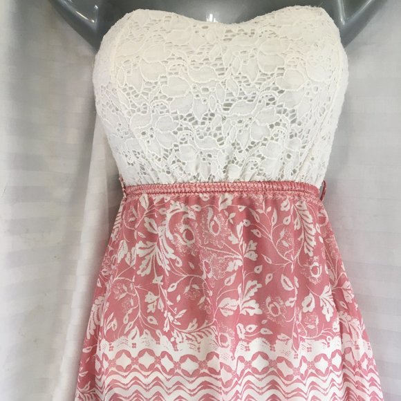 Arden Strapless High Low Dress S Floral Bohemian Boho Pink White Fairy Y2K - Picture 4 of 16